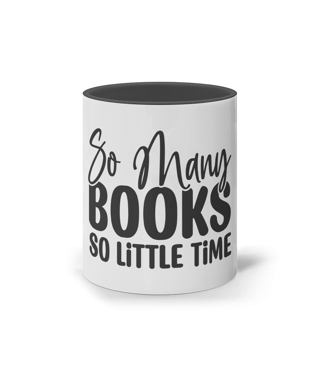 Cana ceramica colorata cadou personalizat pentru iubitorii de carti si lectura So many books so little time