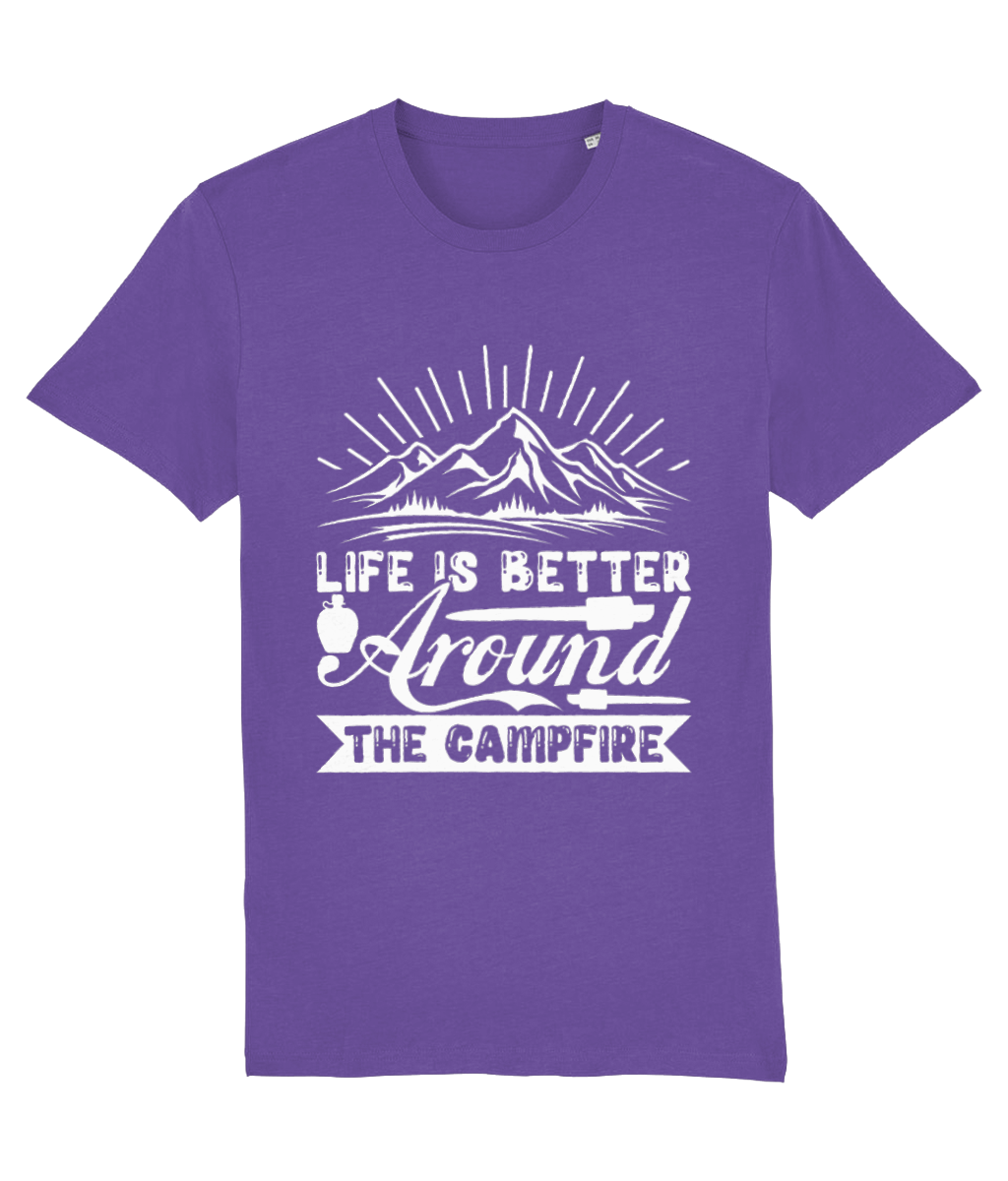 Tricou barbati Life is better around the campfire cadou personalizat pentru iubitorii de campat mers cu cortul rulotism vanlife
