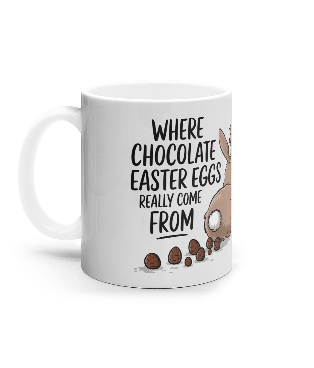Cana ceramica alba Where easter eggs really come from cadou amuzant personalizat de Paste
