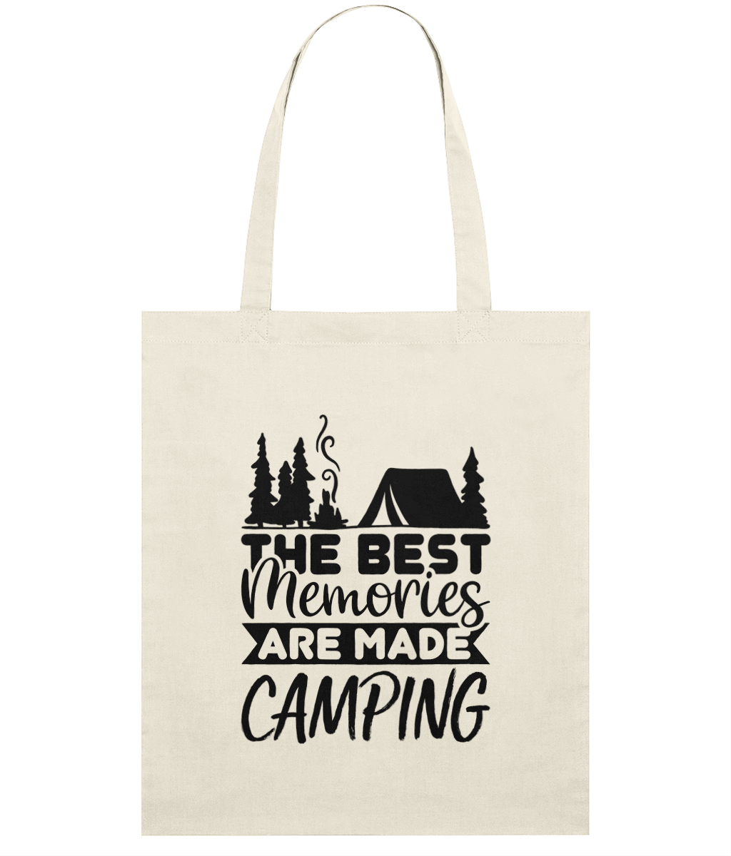 Sacosa din bumbac the best memories are made camping pentru iubitorii de natura, drumetii, campat, mers cu cortul