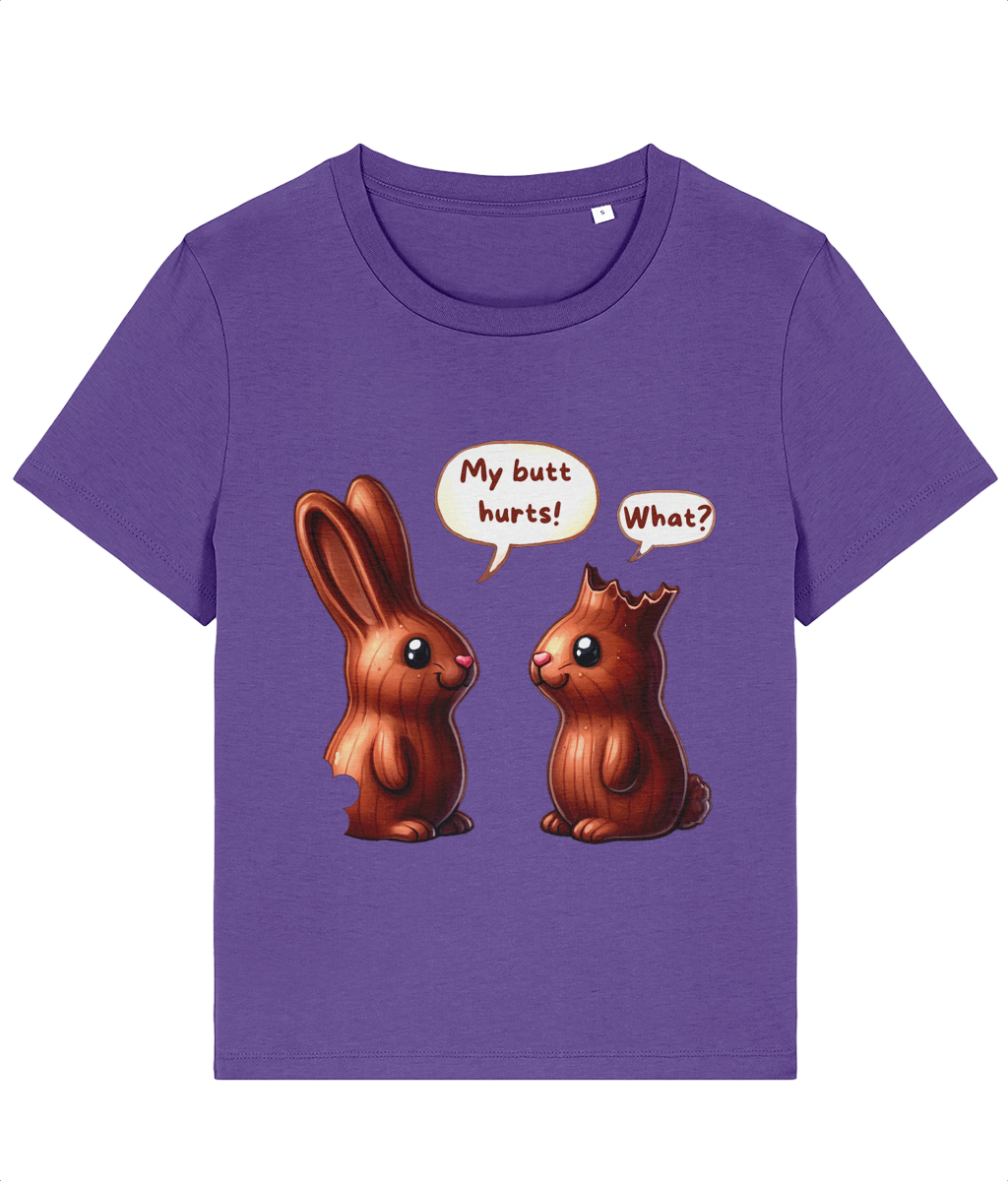 Tricou dama My butt hurts cadou amuzant personalizat de Paste cu iepurasi