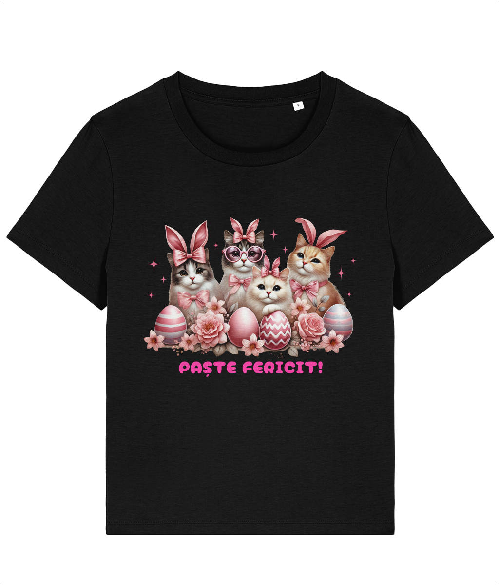 Tricou dama Paste fericit de la pisici cadou personalizat amuzant de paste