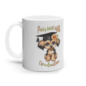 Cană ceramică albă „Pairs Well With Graduation”