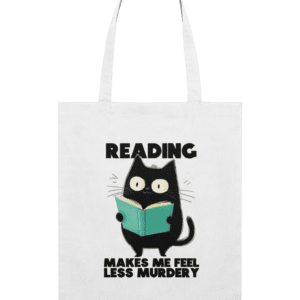 Sacoșă din bumbac „Reading makes me feel less murdery”