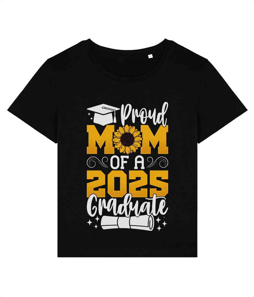 Tricou Proud mom of a 2025 graduate cadou personalizat pentru mamele absolventilor de liceu gimnaziu facultate master promotia 2025 femei