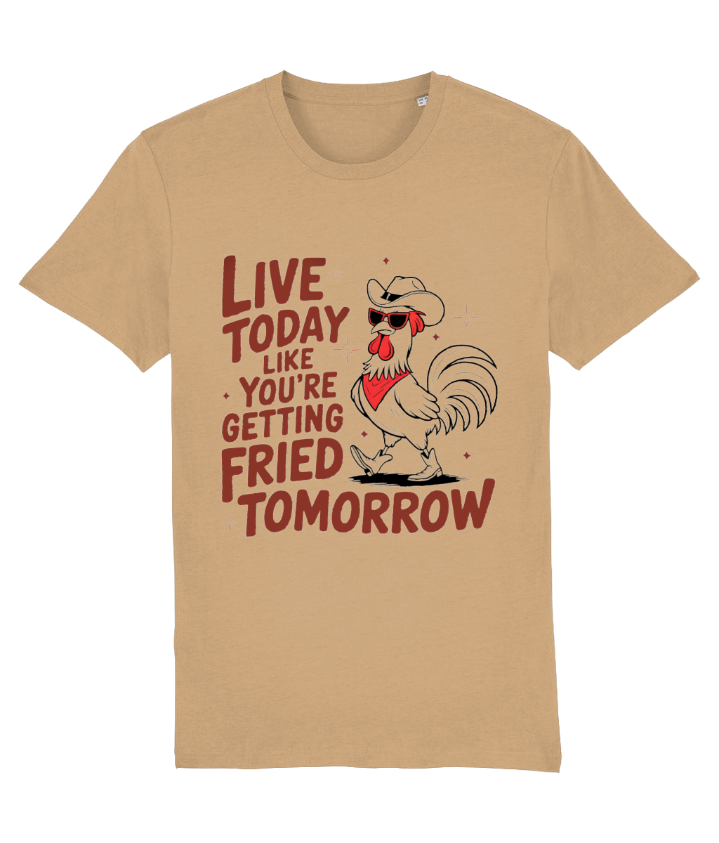 Tricou barbati cadou personalizat amuzant pentru iubitorii de sarcasm cu simtul umorului Live today like you are getting fried tomorrow