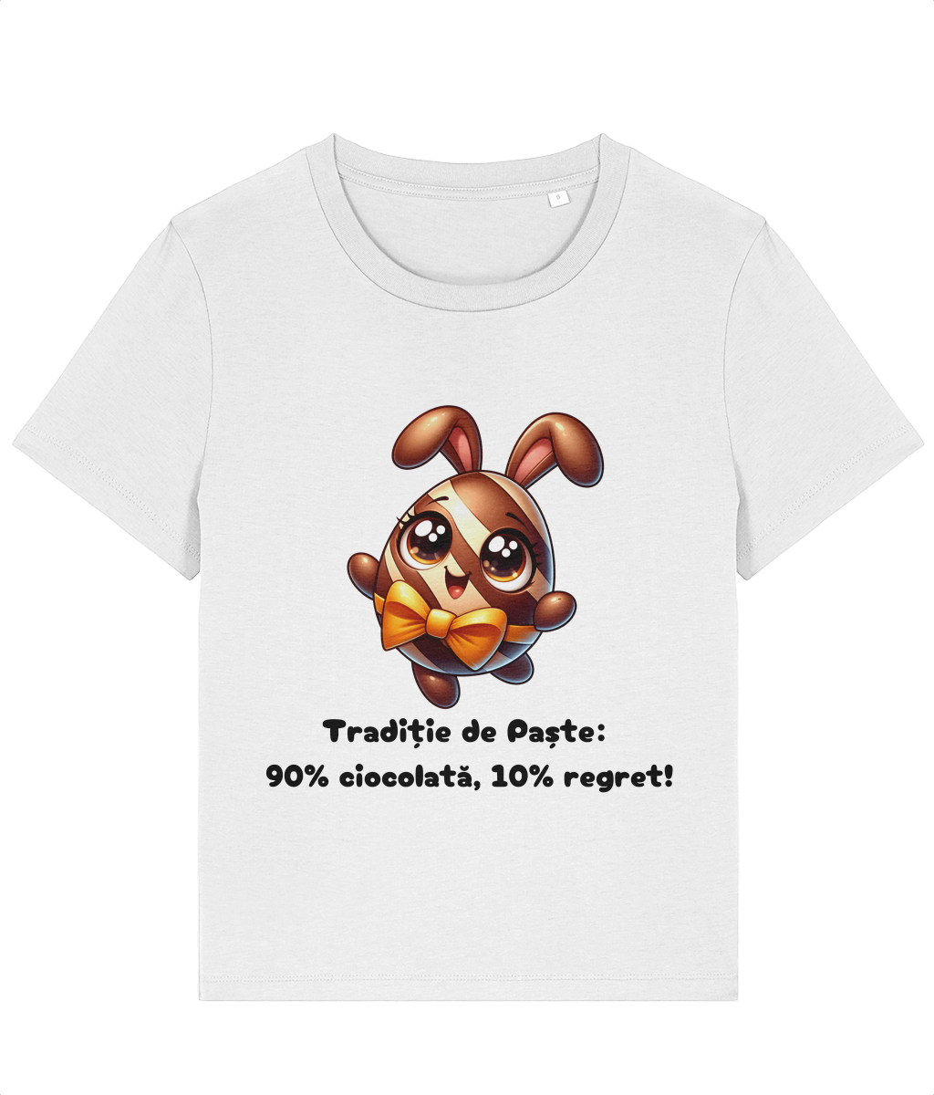 Tricou dama traditie de paste cicolata si regret cadou amuzant personalizat de iepuras