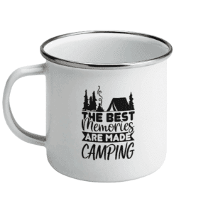 Cană emailată „ The best memories are made camping”