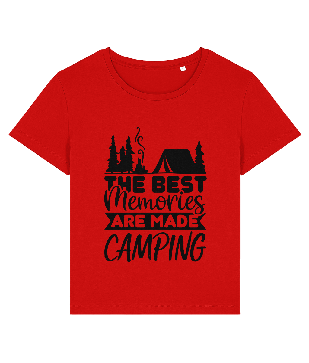 Tricou dama femei Best memories are made camping cadou personalizat pentru iubitorii de campat, mers cu cortul, drumetii, natura