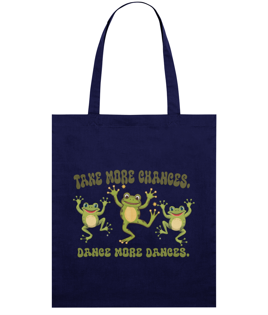 Sacosa din bumbac tote bag cadou personalizat pentru iubitorii de dans si distractie Take more chances Dance more dances
