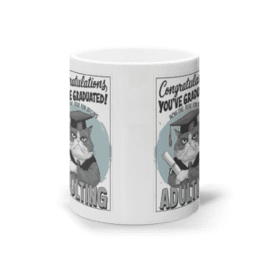 Cană ceramică albă „Now the real fun begins. Adulting”