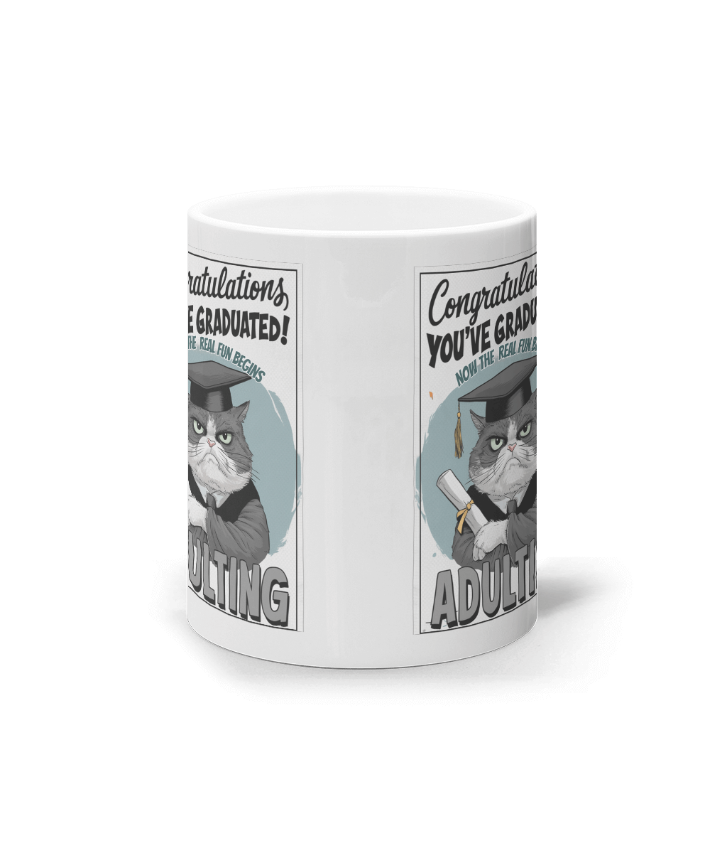 Cană ceramică albă „Now the real fun begins. Adulting” - imagine 2