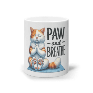 Cană ceramică albă „Paw and breathe”