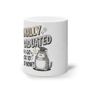 Cană ceramică albă „Finally graduated”