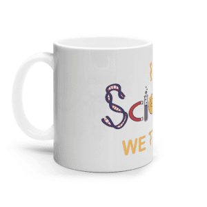 Cană ceramică albă „In science we trust”
