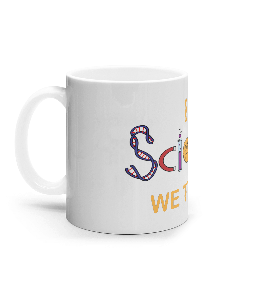 Cană ceramică albă „In science we trust” - imagine 2