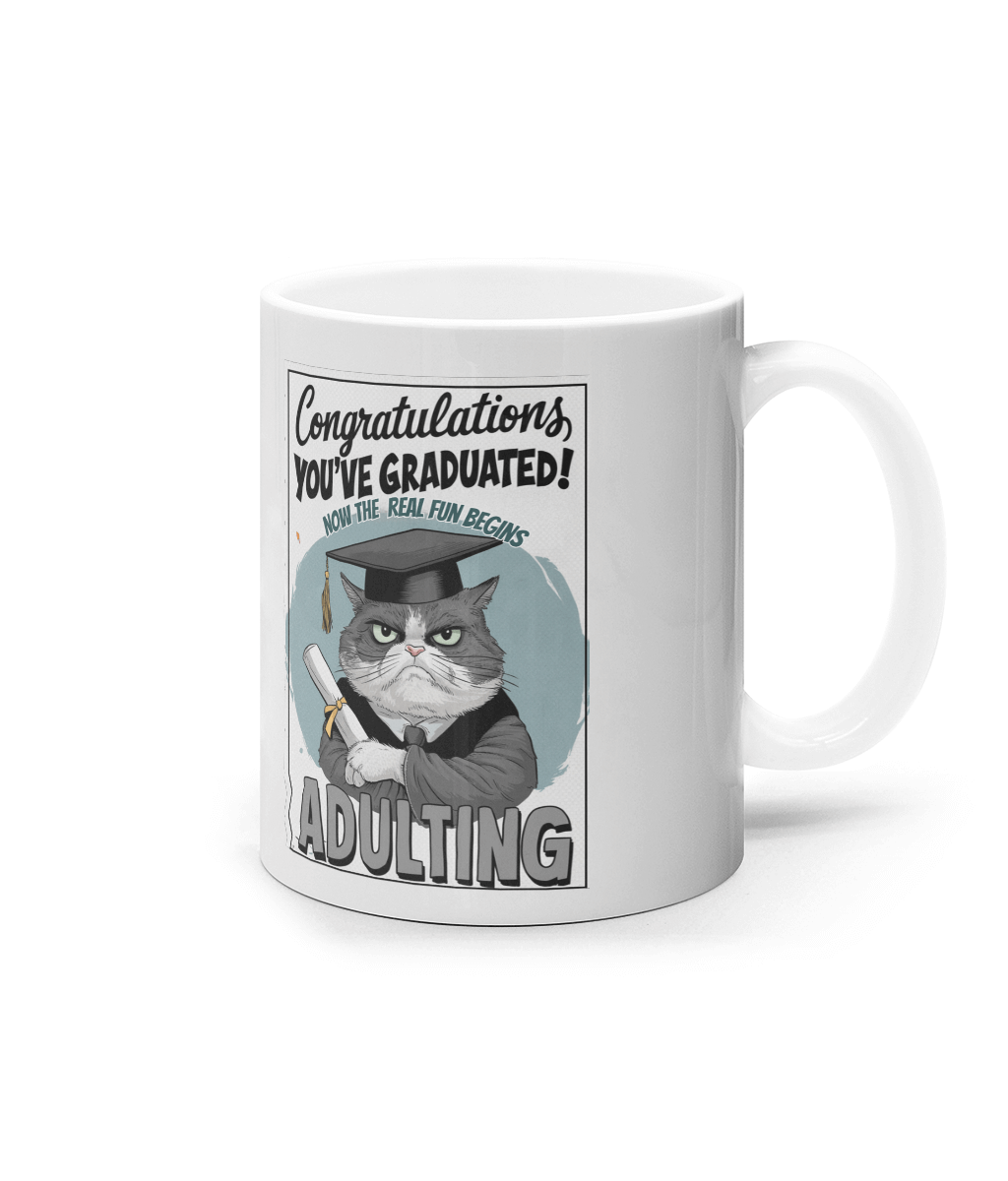 Cană ceramică albă „Now the real fun begins. Adulting” - imagine 3