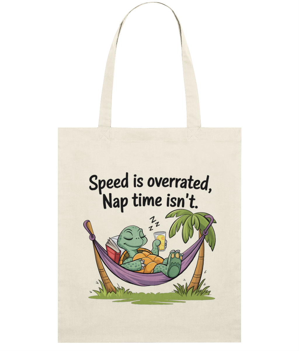 Sacosa din bumbac pentru iubitorii de odihna si somn cadou personalizat amuzant pentru cei cu simtul umorului Speed is overrated Nap time is not