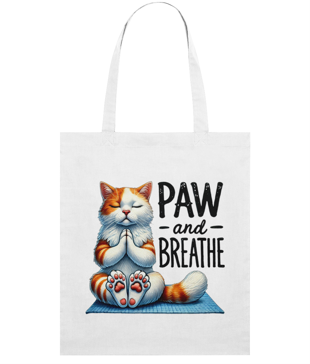 Sacosa din bumbac Paw and breathe pentru pasionati de yoga iubitori de pisici feline meditatie relaxare
