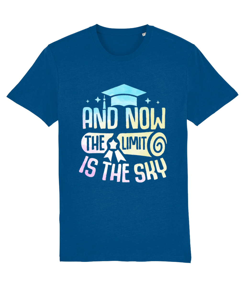 Tricou personalizat cadou pentru absolventi liceu facultate fete baieti And now the limit is the sky