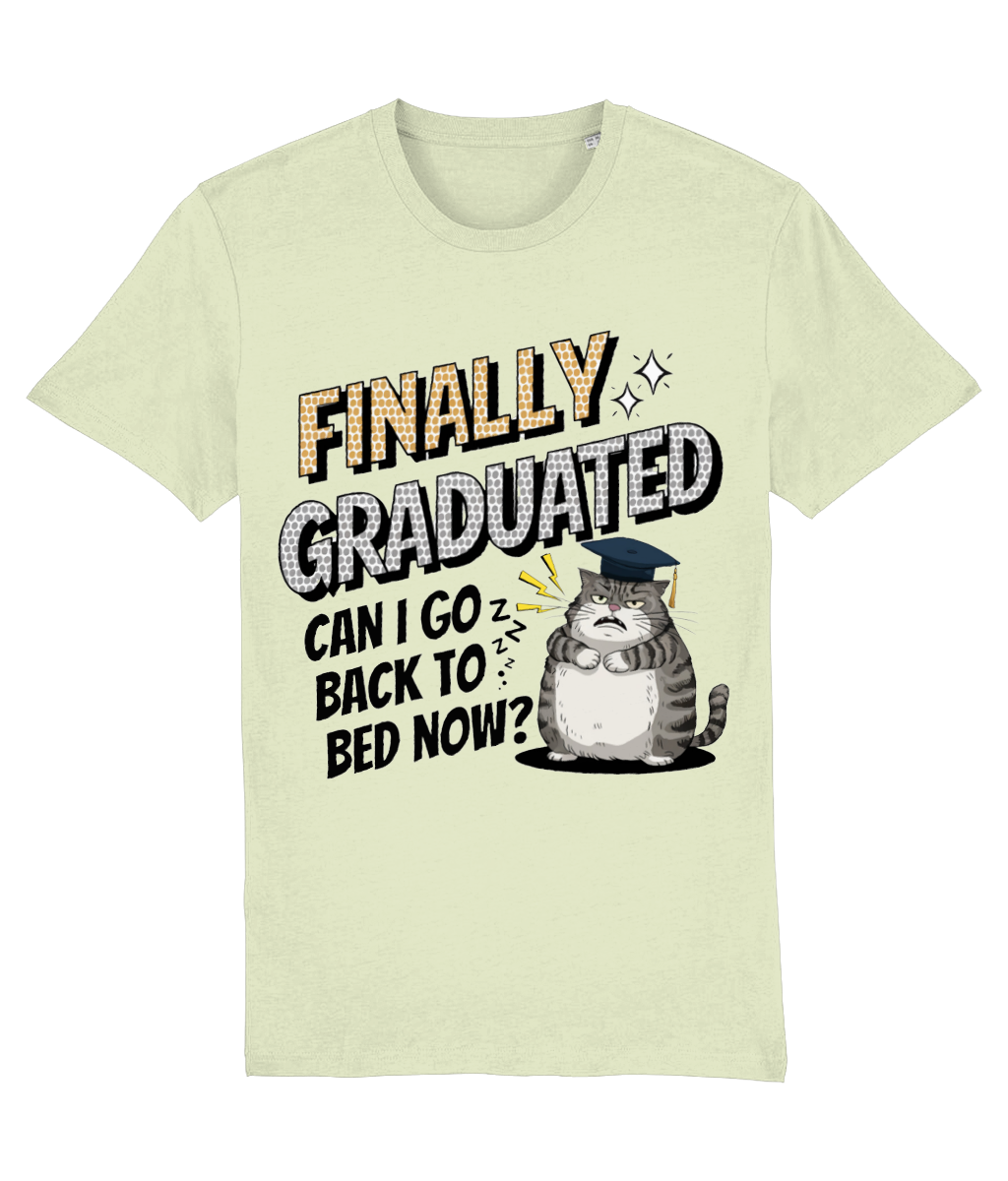 Tricou cadou personalizat de absolvire liceu facultate pentru iubitori de pisici fete baieti Finally graduated Can I go back to bed now