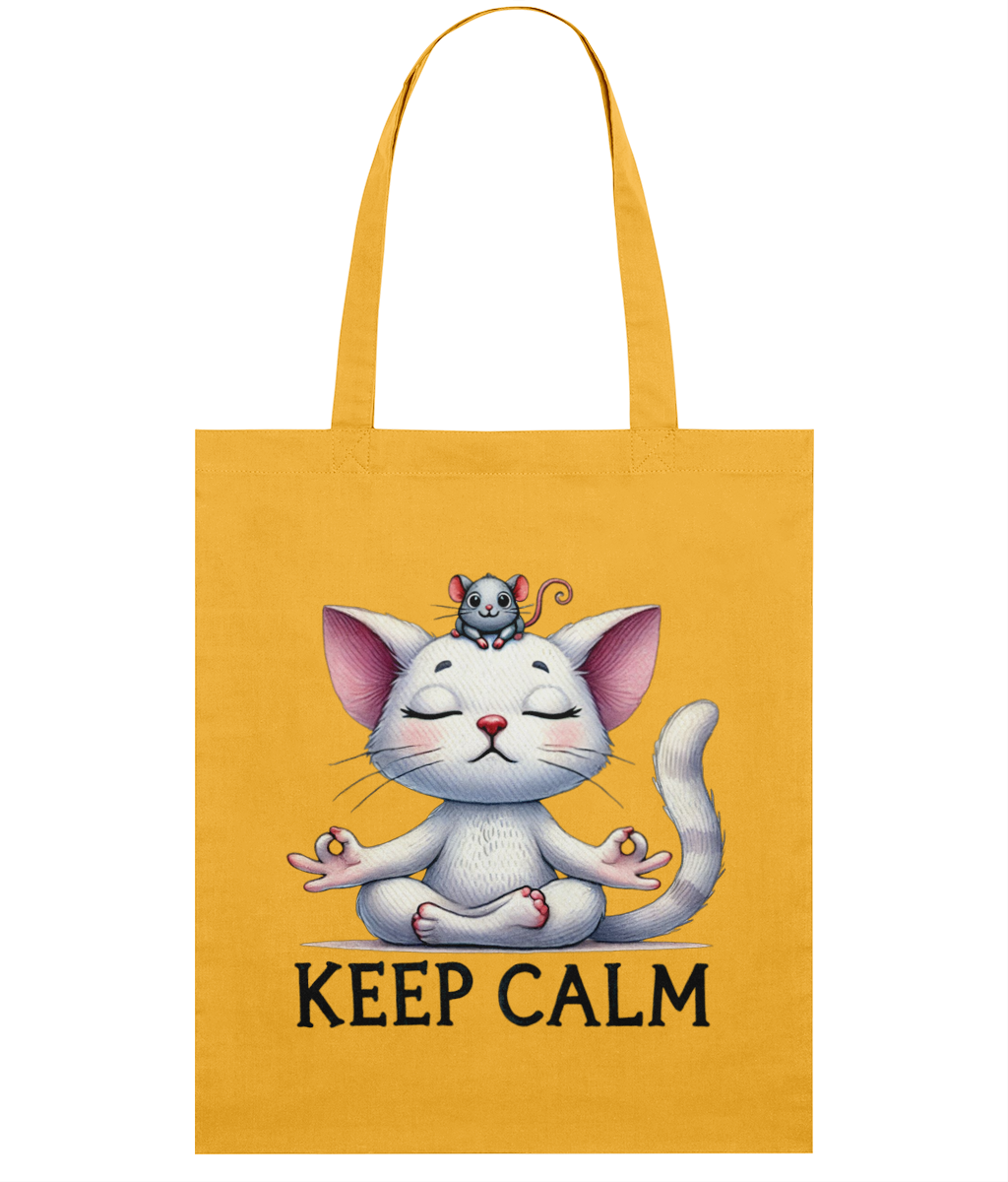 Sacosa din bumbac cadou personalizat amuzant pentru iubitorii de youga zen si pisici Keep calm