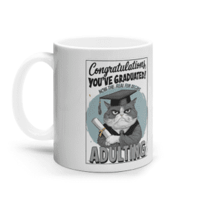 Cană ceramică albă „Now the real fun begins. Adulting”