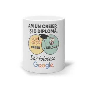 Cană ceramică albă „Creier și diplomă”
