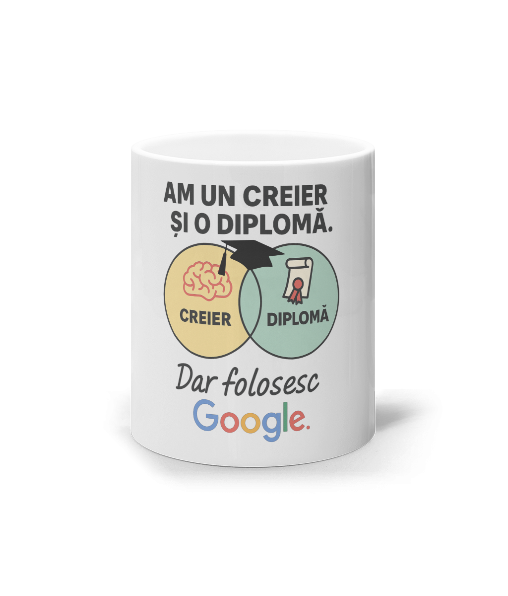 Cana ceramica personalizata cadou absolventi fete baieti liceu facultate master Am un creier si o diploma dar folosesc Google