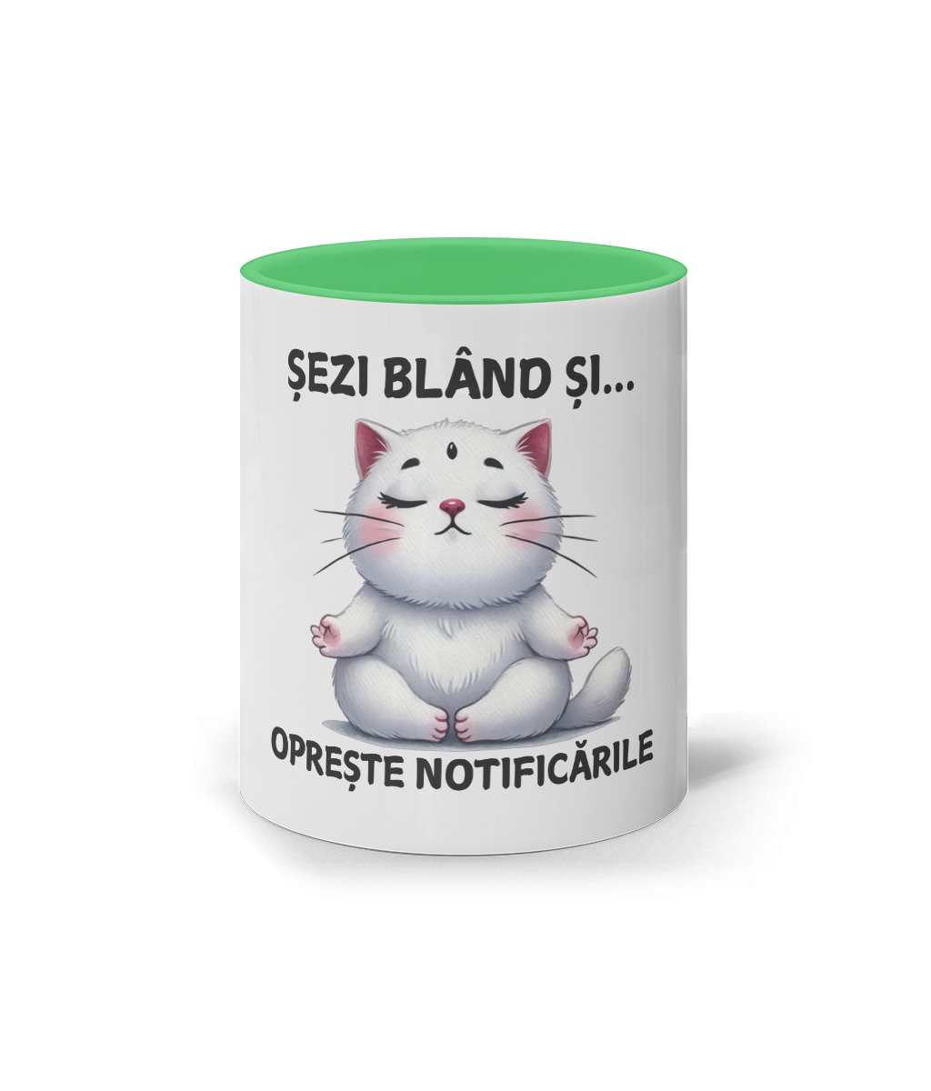 Cana ceramica Sezi bland si opreste notificarile pentru pasionati de yoga iubitori de pisici feline meditatie relaxare