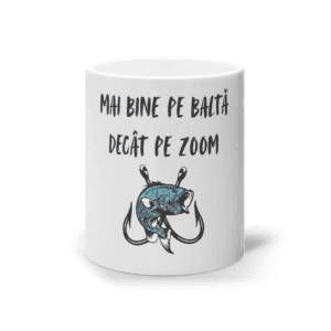 Cană ceramică albă „Mai bine pe baltă decât pe Zoom”