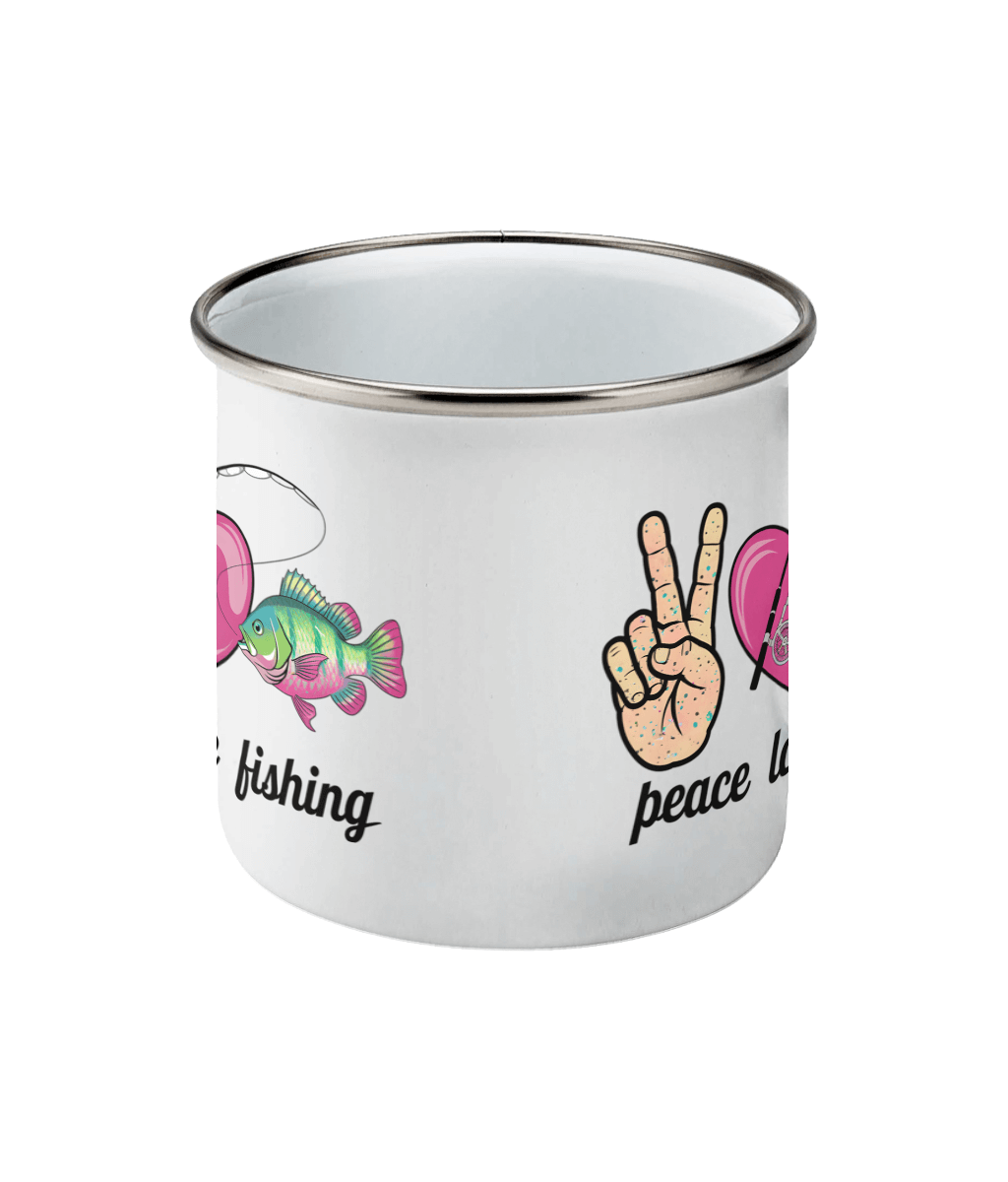 Cană emailată „Peace, love, fishing” - imagine 2
