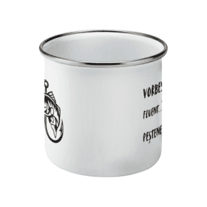 Cană emailată „Vorbesc fluent… peștenește”