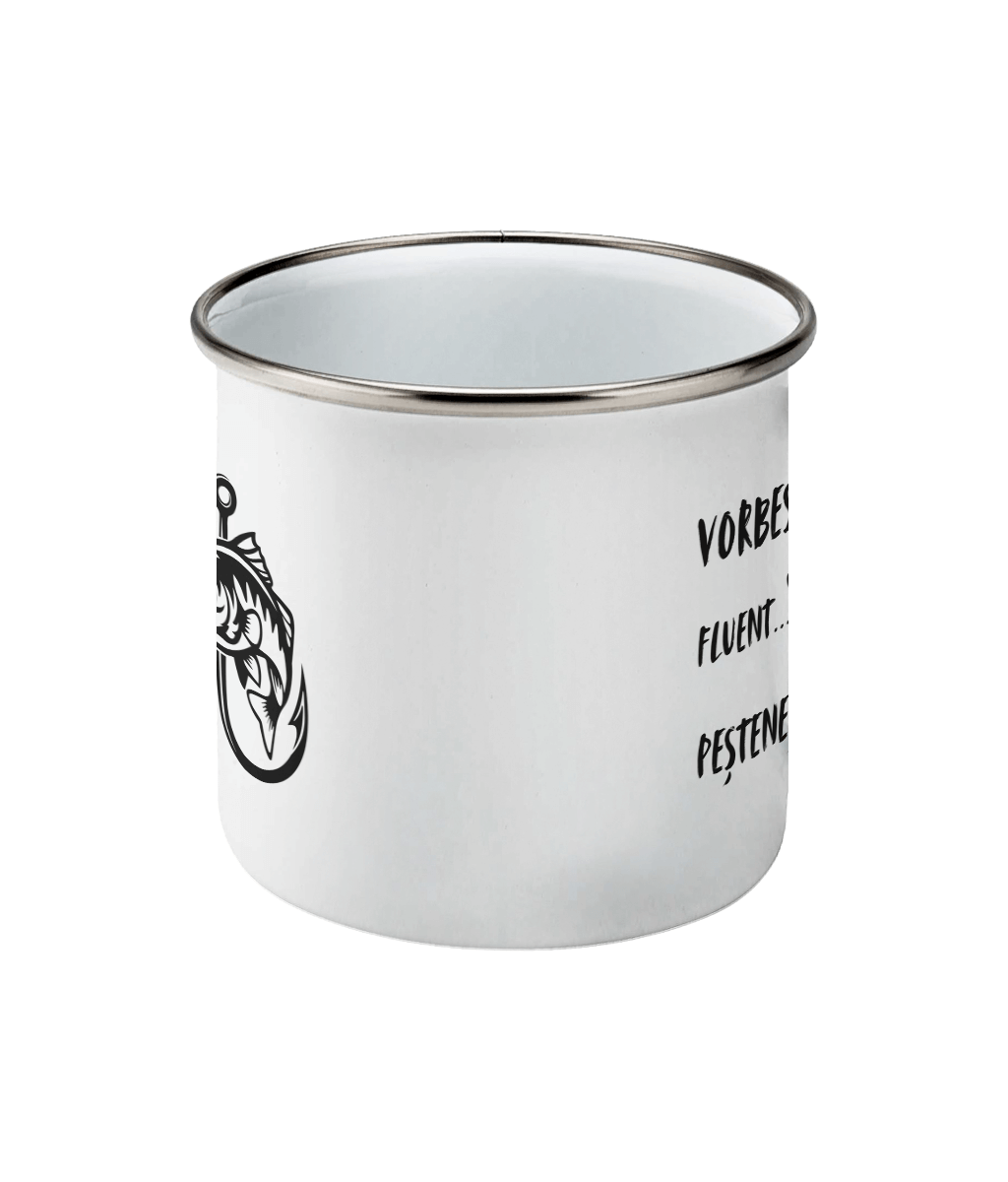 Cană emailată „Vorbesc fluent... peștenește” - imagine 2