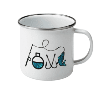 Cană emailată „I love fishing”
