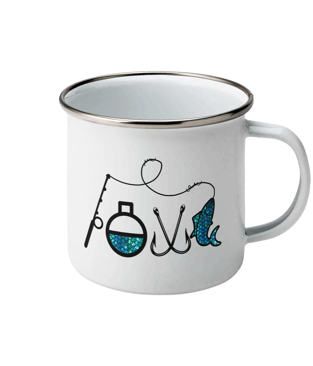 Cană emailată „I love fishing” - imagine 2