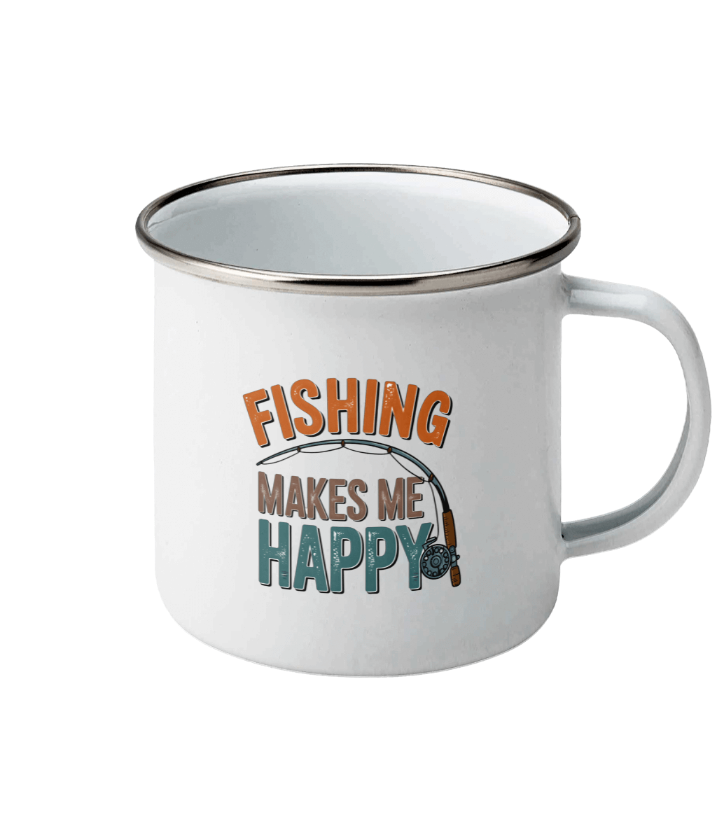 Cană emailată „Fishing makes me happy” - imagine 3