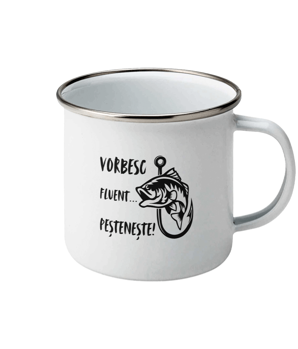 Cană emailată „Vorbesc fluent... peștenește” - imagine 3
