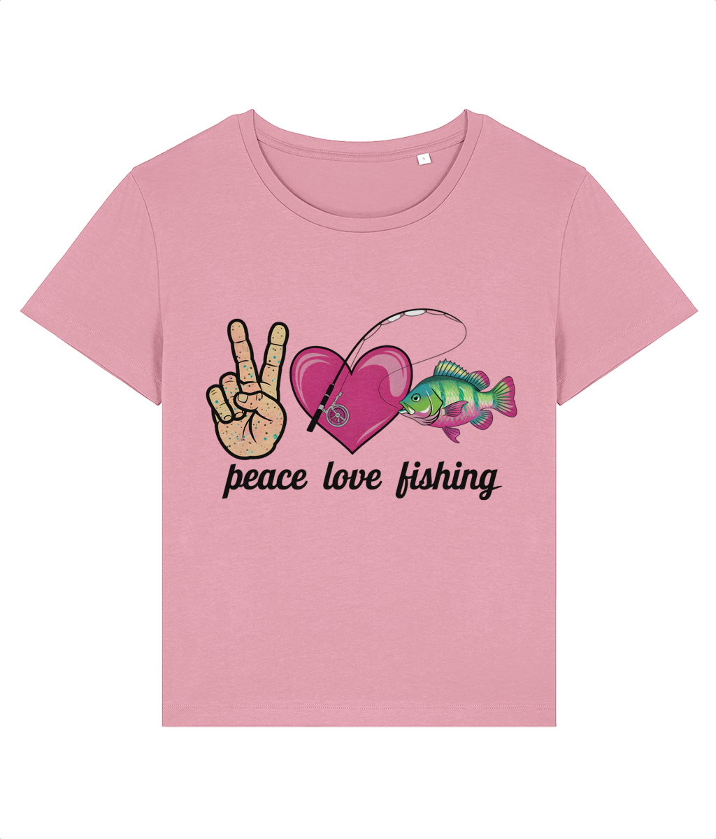 Tricou dama personalizat cadoul ideal pentru femei iubitoare de pescui pasionate peace love fishing