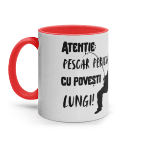 Cană ceramică „Atenție: pescar periculos cu povești lungi”