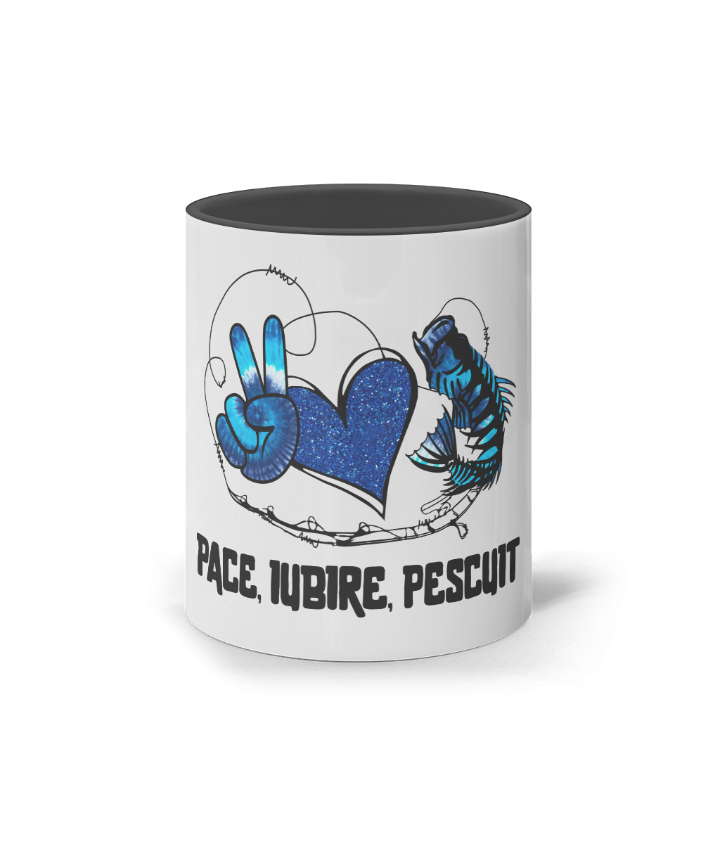 Cana ceramica colorata cadou personalizat amuzant pentru iubitoare de pescuit pescari amatori Pace iubire pescuit