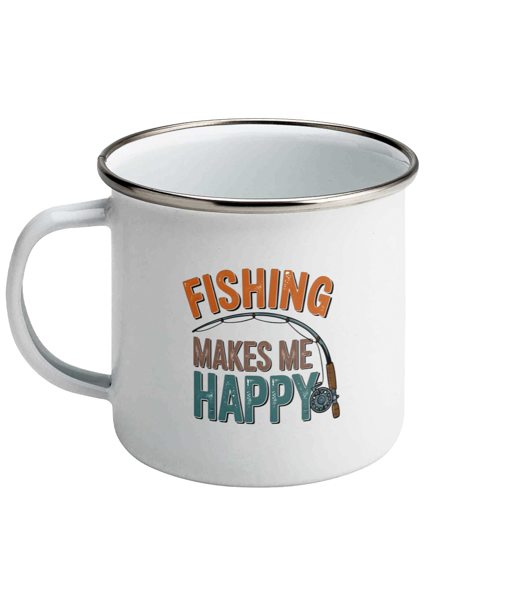 Cana emailata vintage cadou personalizat pentru iubitorii de pescuit pescari amatori sau profesionisti pasionati Fishing makes me happy
