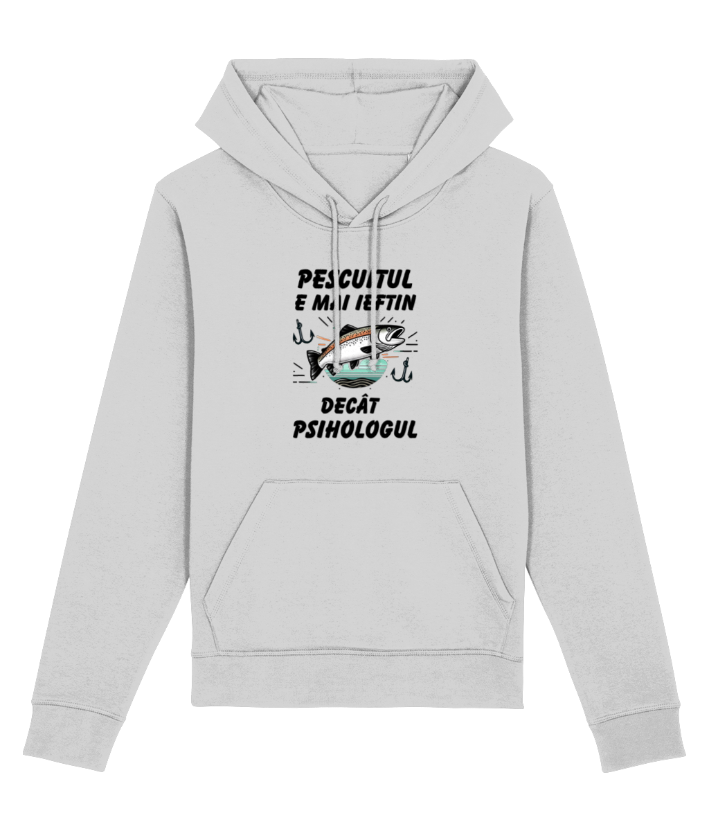 Hanorac personalizat cadou amuzant pentru iubitori de pescuit pescari profesionisti si amatori pasionati Pescuitul e mai ieftin decat psihologul