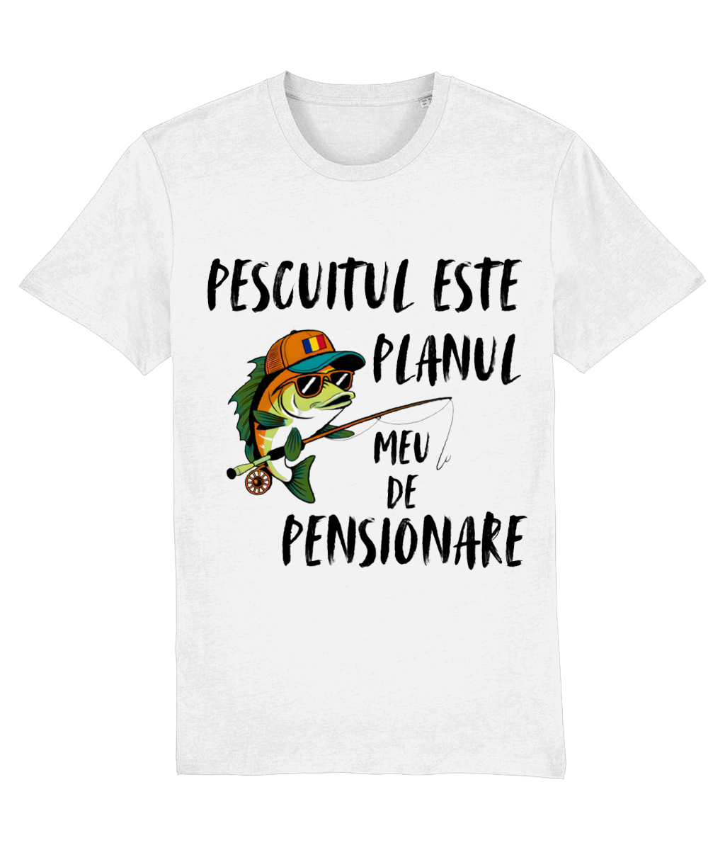 Tricou personalizat iesire la pensie cadou pentru viitori proaspeti pensionari iubitori de pescuit pescari amatori si profesionisti Pescuitul este planul meu de pensionare