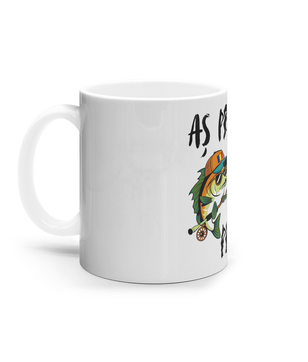 Cană ceramică albă „Aș prefera să fiu la pescuit” - imagine 3