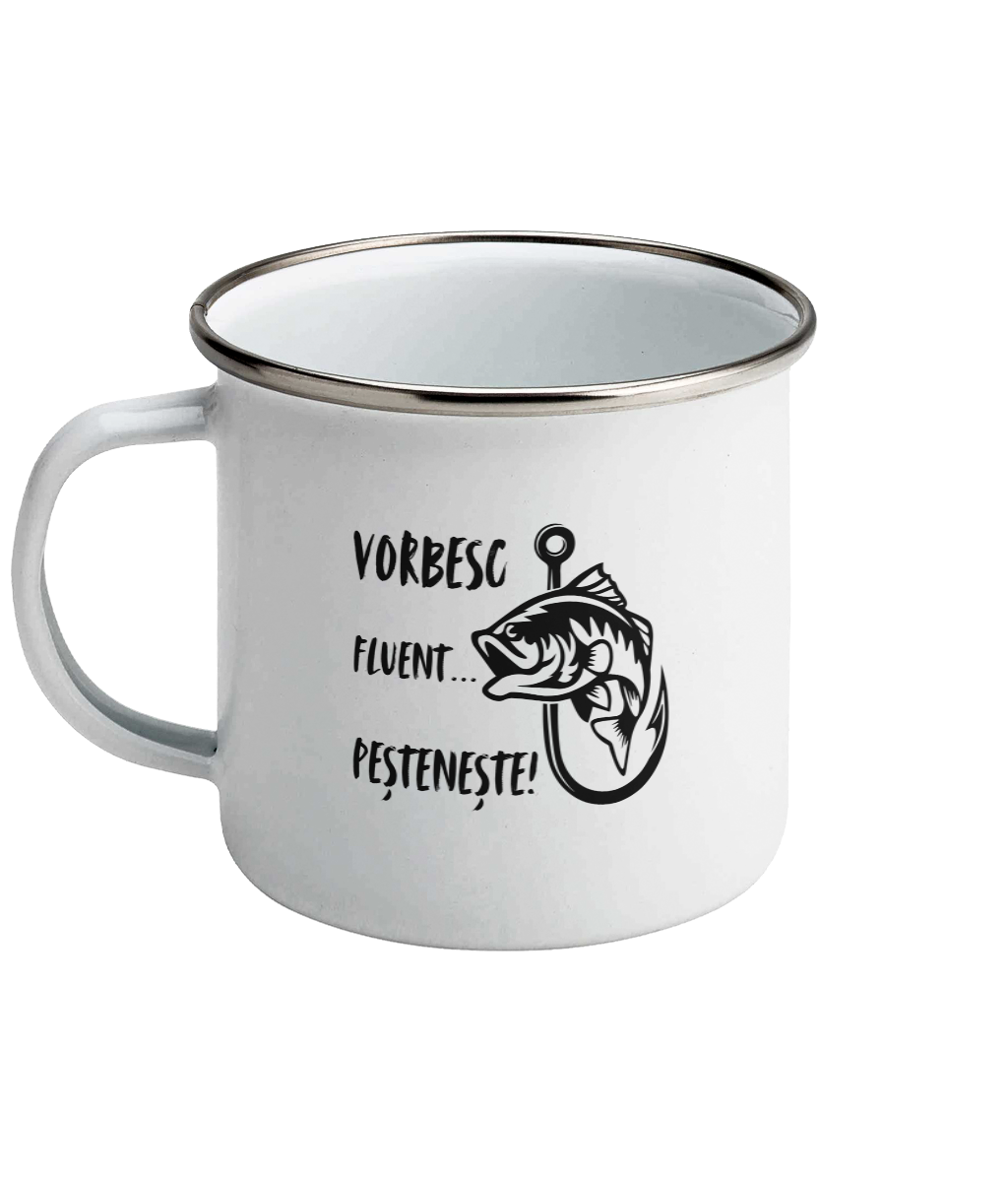 Cana emailata personalizata cadou pentru iubitorii de peste si pescuit pescari amatori si profesionisti Vorbesc fluent pesteneste