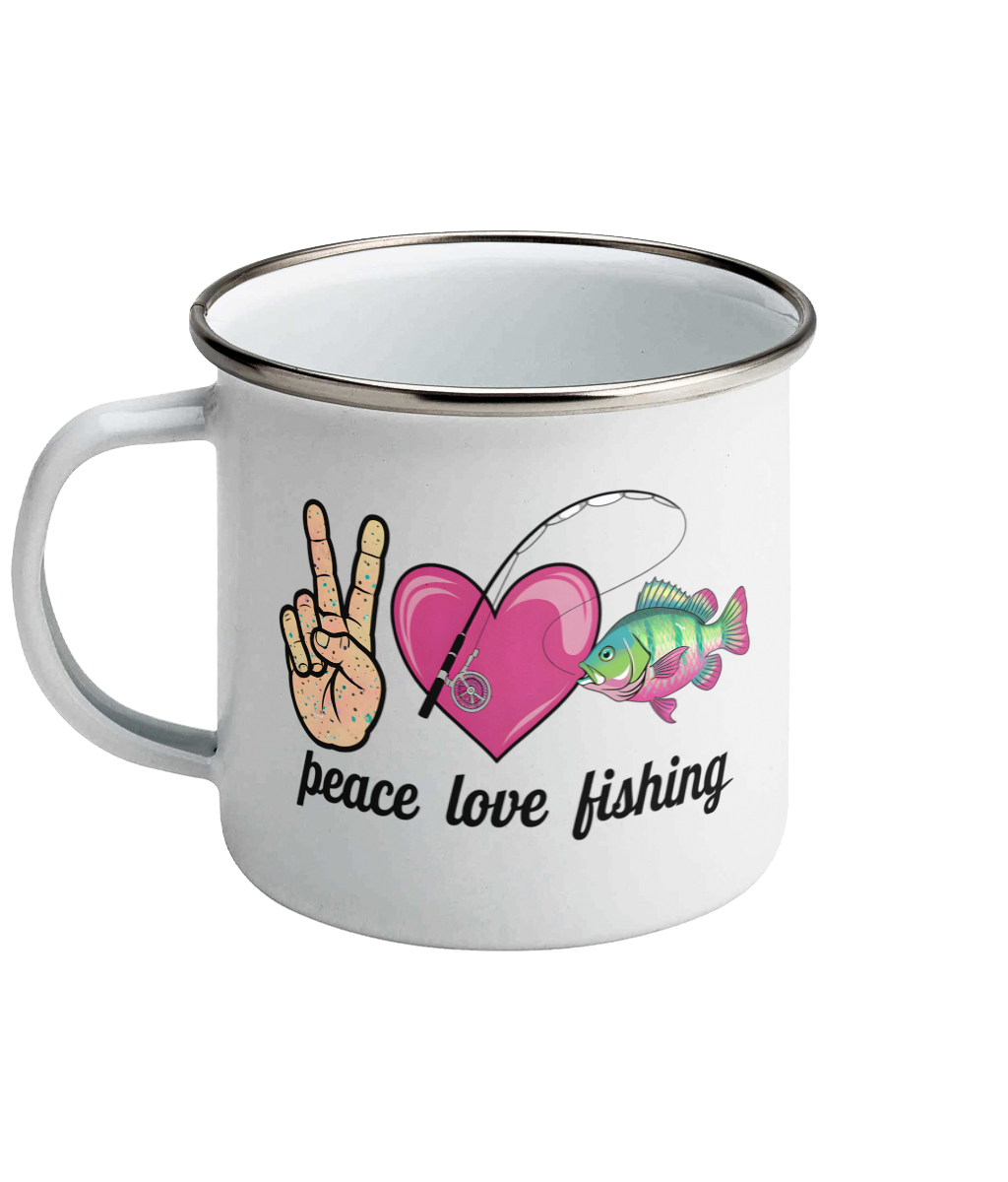 Cana emailata personalizata cadou pentru iubitoarele de pescuit peace love fishing