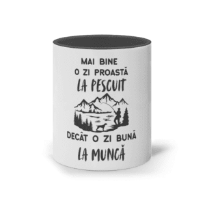Cană ceramică colorată „Mai bine o zi proastă la pescuit decât o zi bună la muncă”