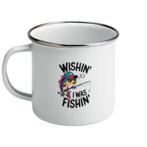 Cană emailată „Wishin’ I was fishin’”