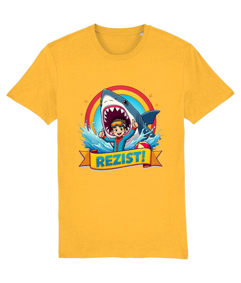 Tricou unisex „REZIST!” – Curaj, culoare și umor în fața oricărui rechin - imagine 3